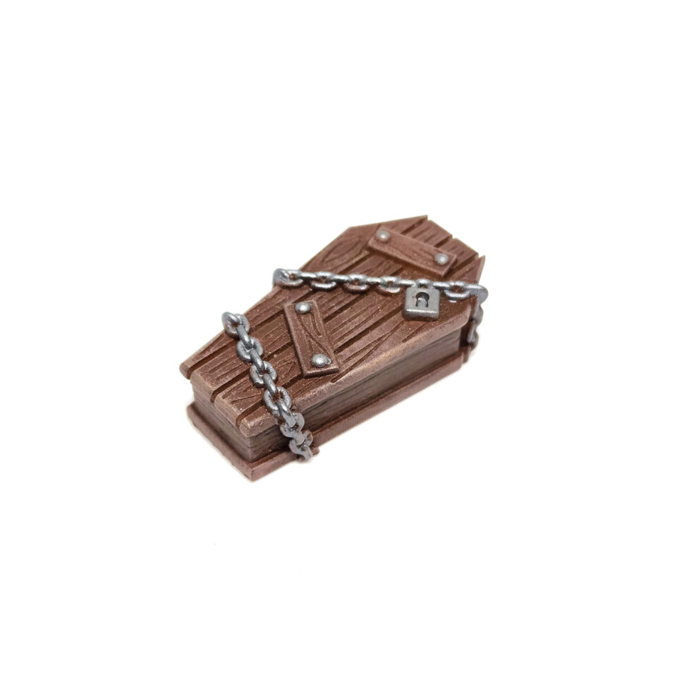 wooden chained coffin for miniature halloween village, lemax spooky town, department 56