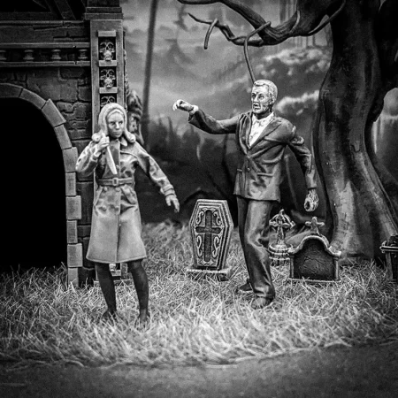 Night of the Living Dead Barbara and Zombie, horror movie miniature for Halloween Village, Lemax Spooky Town, Dept. 56, Tabletop, RPG